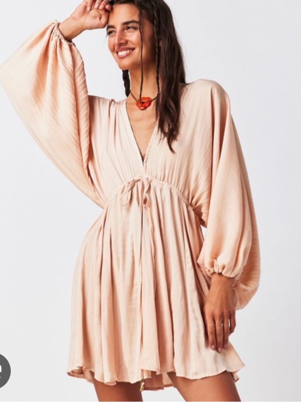 Free People Arzel mini dress in cream/pink long sleeve size S gently used